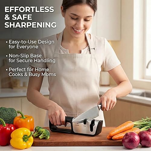 Miniatura 5 de Afilador de cuchillos de 3 etapas para cuchillos de cocina, afilador profesional con ranuras gruesas, finas y para tijeras, abrasivos de diamante,