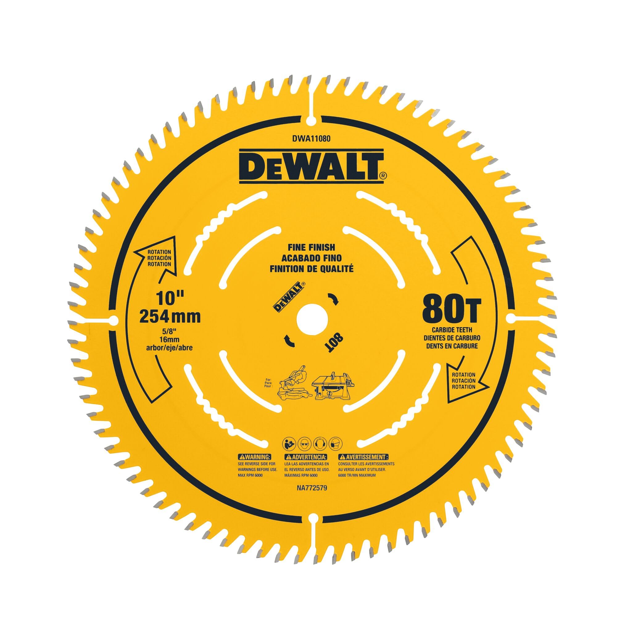 Table Saw Blade, 10 inch, 80 Tooth, Fine Finish, Ultra Sharp Carbide (DWA11080)