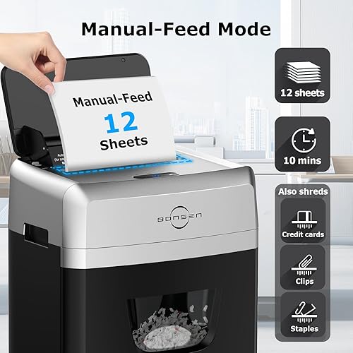 Miniatura 9 de BONSEN Trituradora para oficina, trituradora de papel de alimentación automática de 120 hojas, trituradoras de papel de micro corte para uso en casa