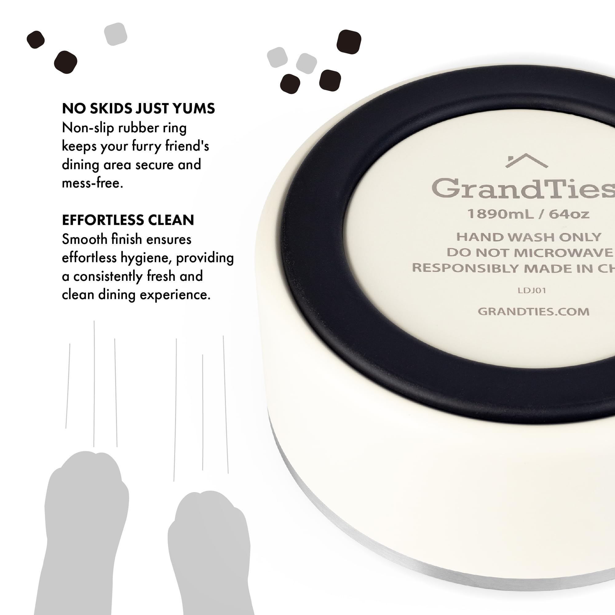 GrandTies Stainless Steel Dog Bowl, Ivory White, 64 Ounce - Image 4