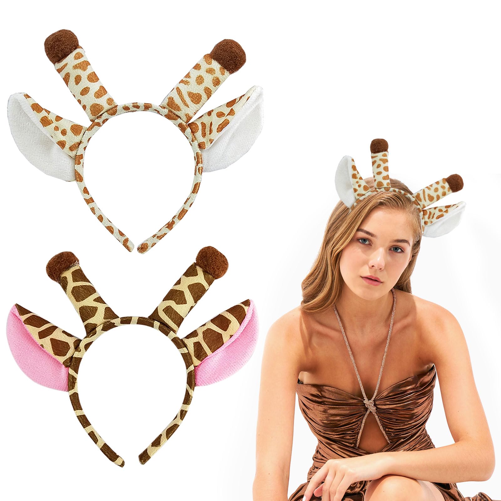 EUPSIIU 2 Pieces Giraffe Ears Headband for Adults Kids Boys Girls, Animal Costume for Kids Fancy Dress Up Cosplay, Halloween Theme Party Favor