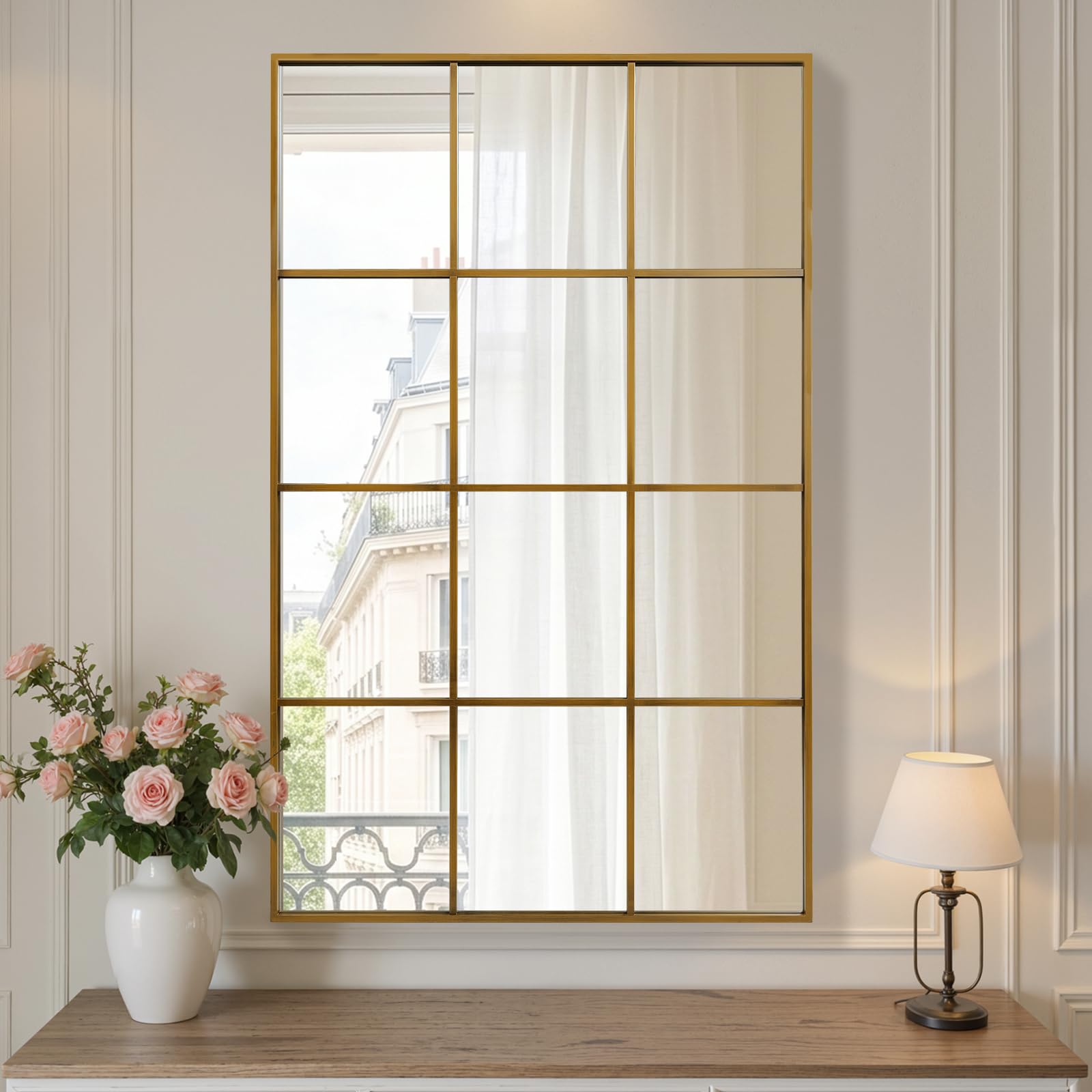 Reflix Garden Outdoor Mirror, 120 x 75 cm Wall Mirrors for Decor, Window Mirror with Aluminum Frame for Hallway,Living Room,Bedroom, Entryway, Bronze