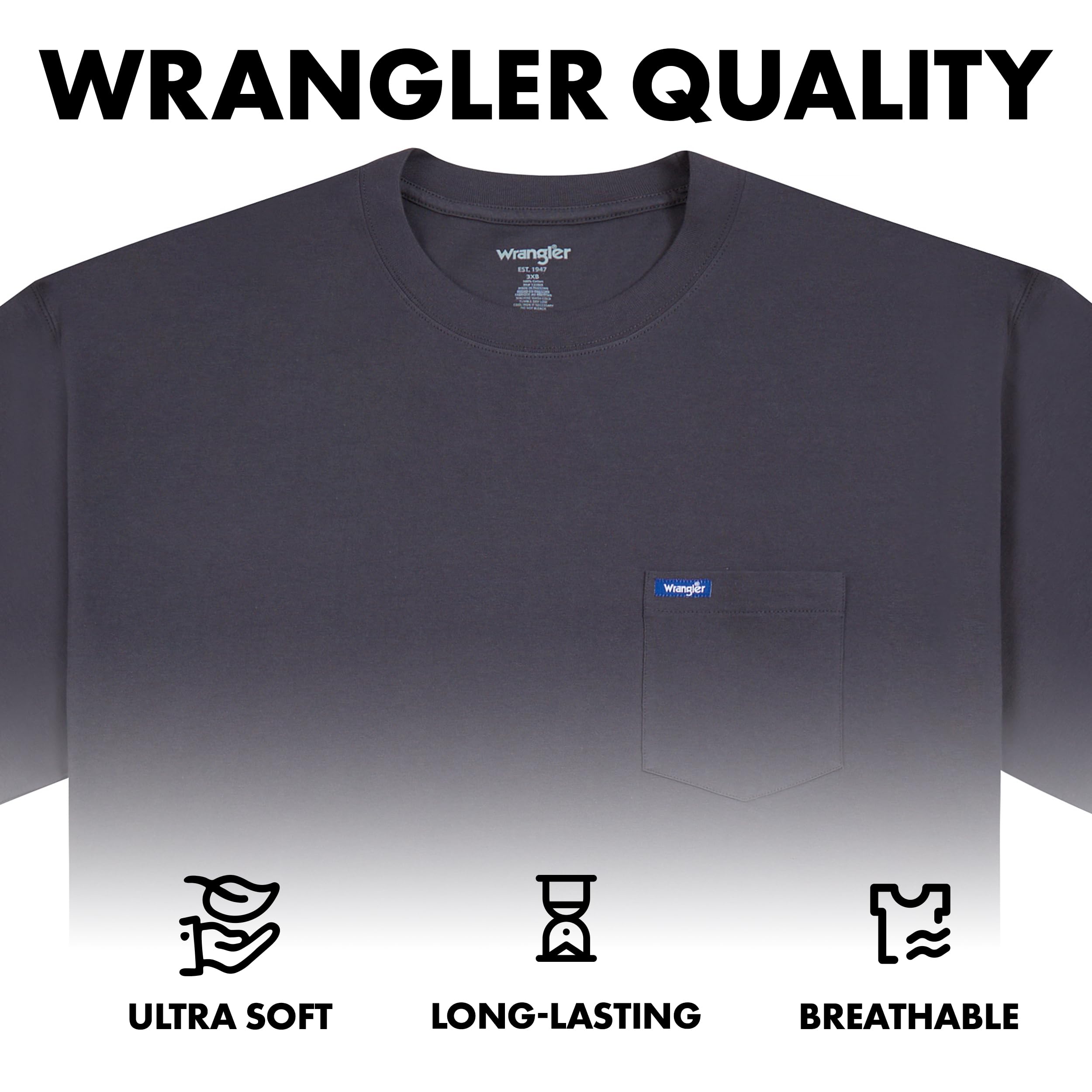 Wrangler Big and Tall T-shirt da uomo - Confezione da 2 magliette in cotone con tasca sul petto