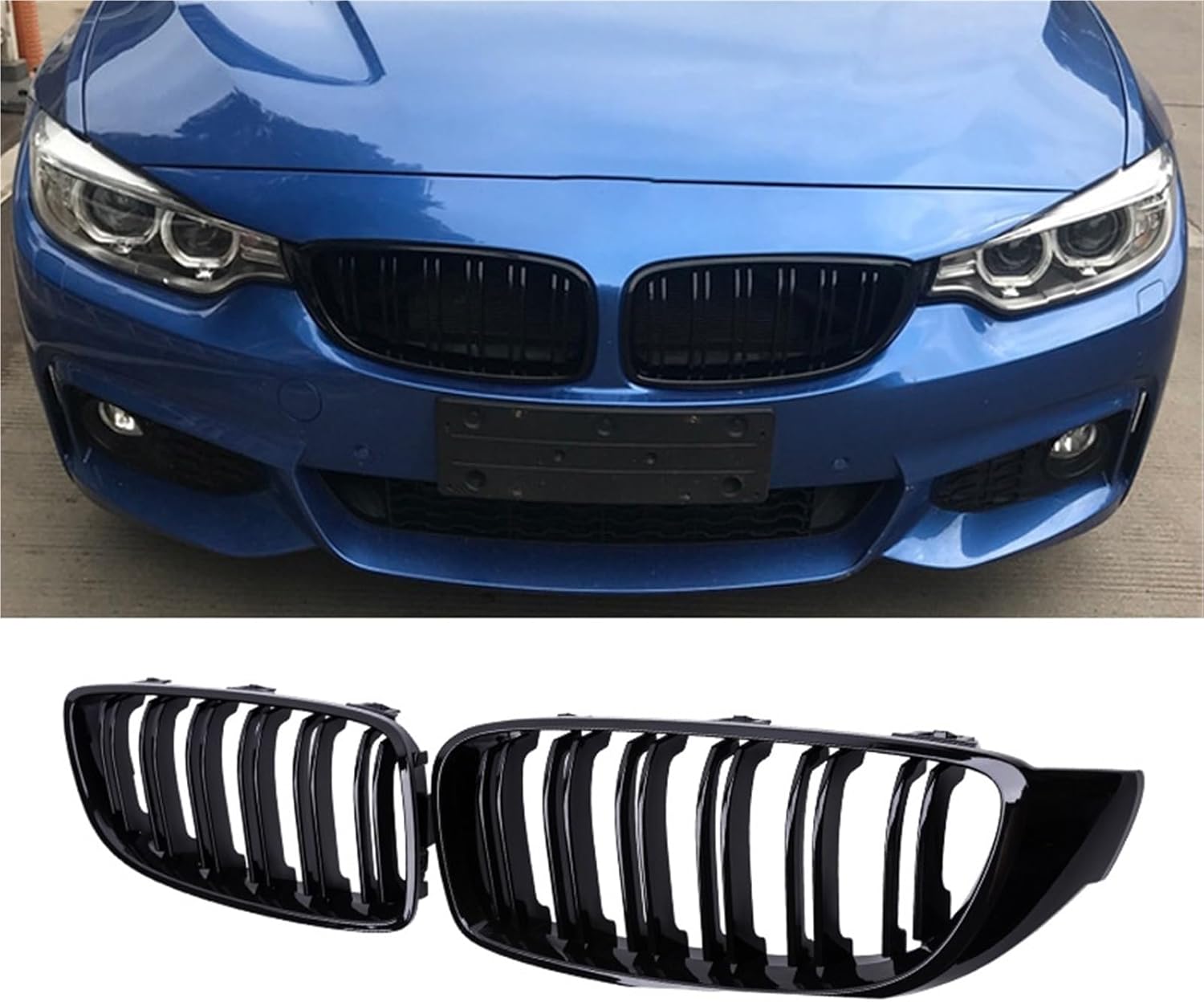Car Front Bumper Grille Racing Grill Compatible with BMW 4 Series F32 F33 F36 M3 F80 M4 F82 12-18 Dual-Slat Glossy Black Accessories(Gloss Black)