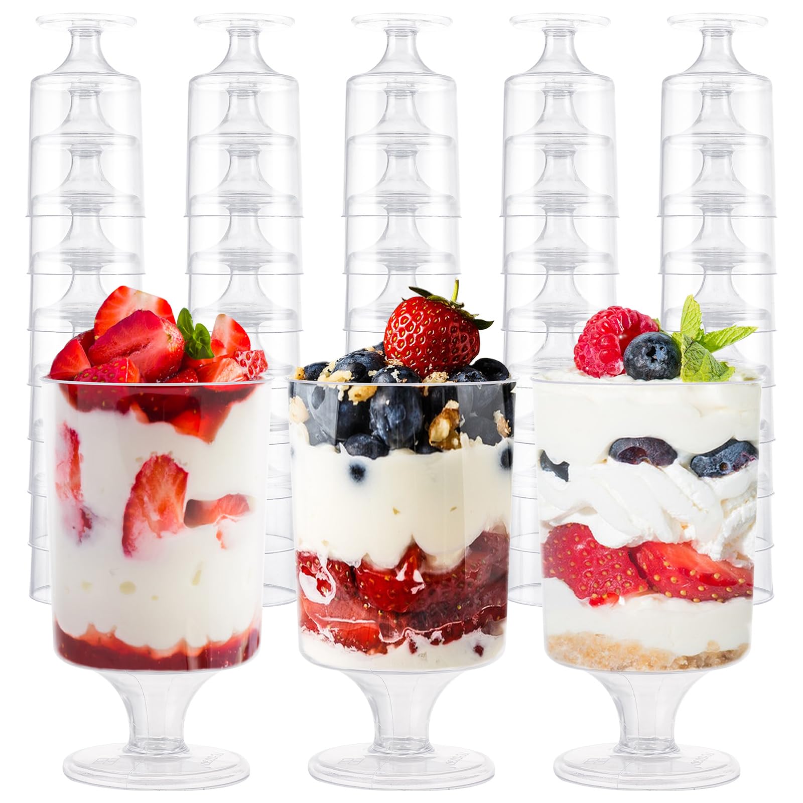 VIDETOL 100 Pcs Plastic Dessert Cups, 120ml Reusable Round Dessert Cups, Clear Parfait Appetizer Cup Serving Bowl for Dessert Pudding Mousse Party