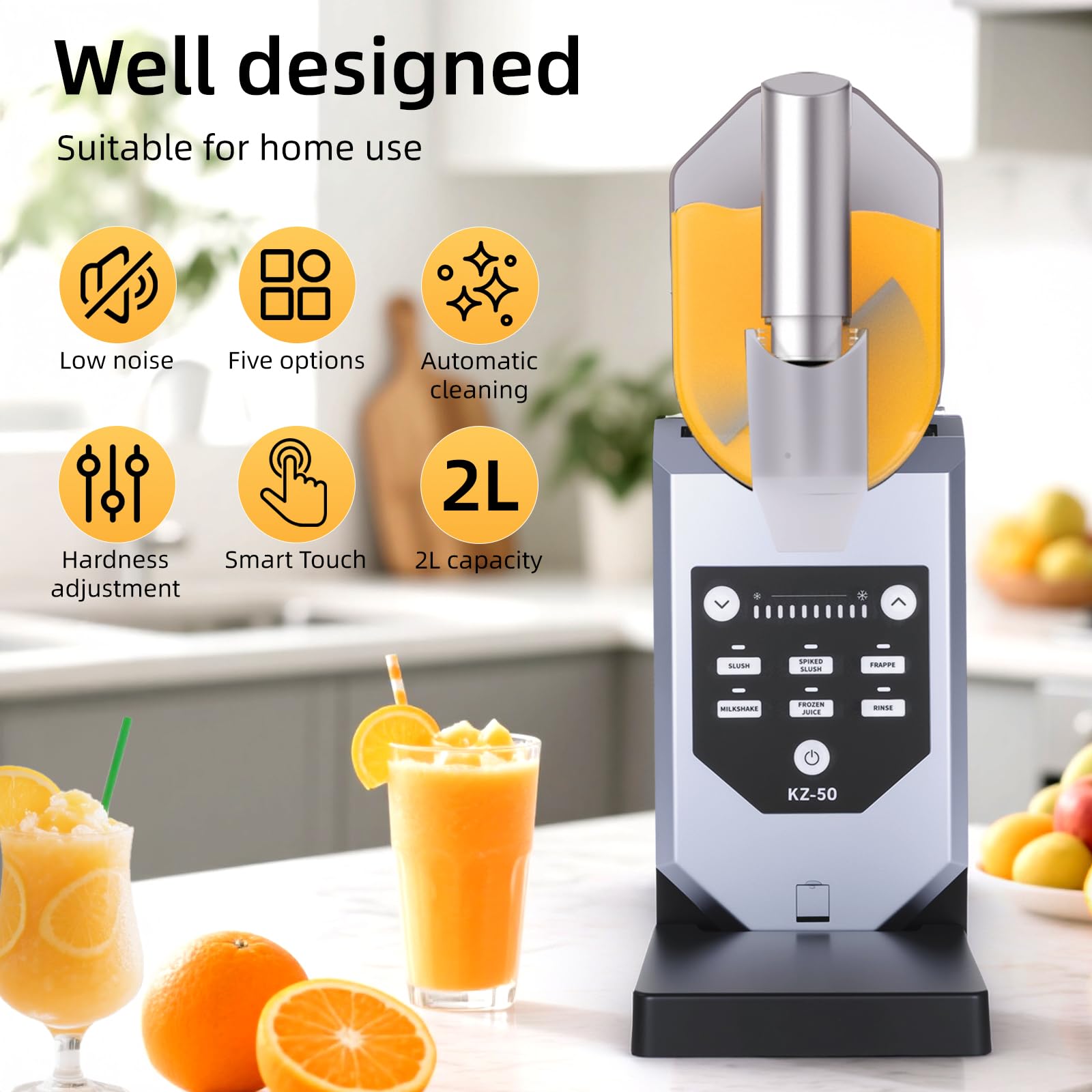 Macchina per Granita - Sorbetto Elettrica 2,0L 220W, Bevande in 15-60min, 2,0L per Ingredienti, Tattile, 5 Modalità, per Granite, Cocktail, Frappé, Milkshake e Succhi