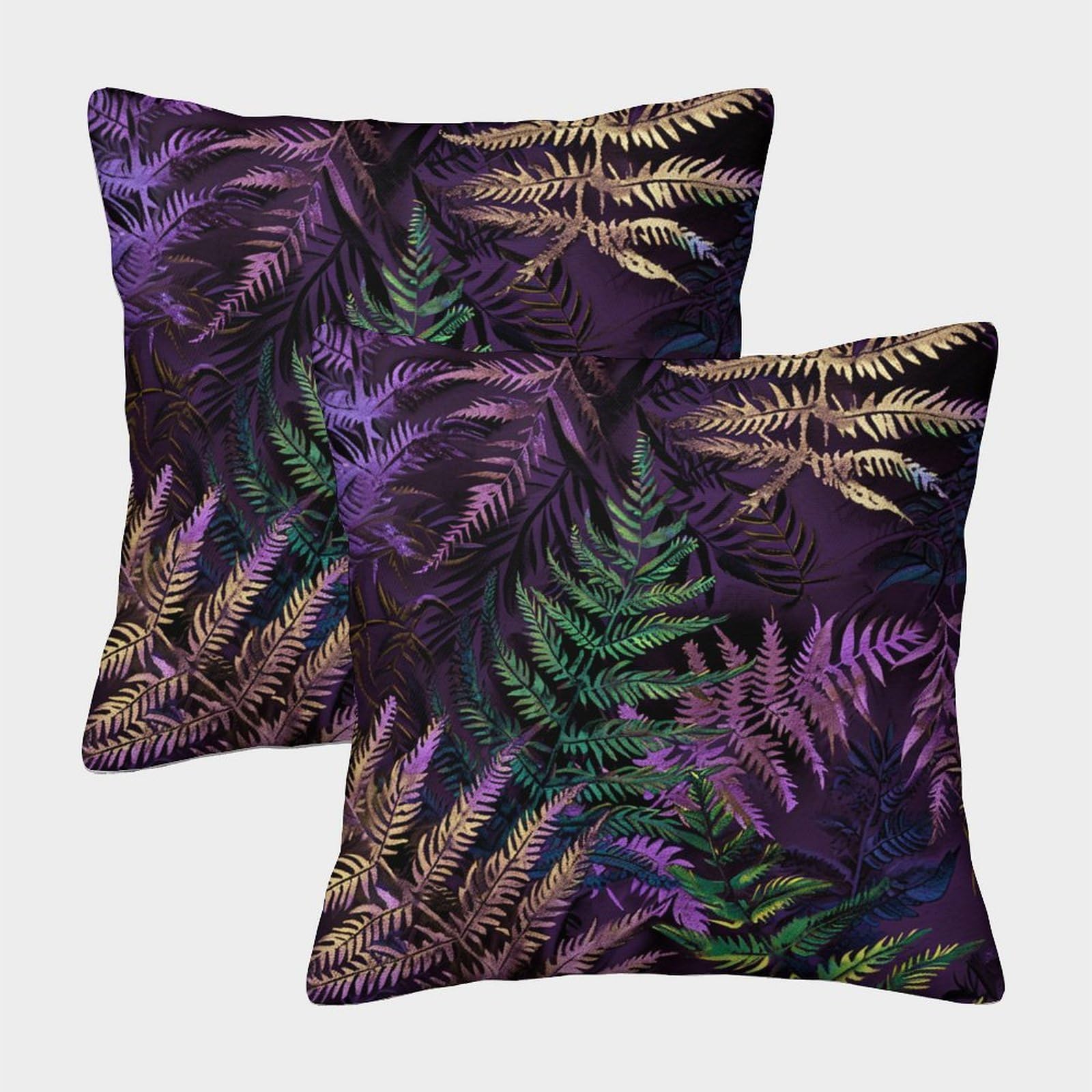 kaiyun 2 Pack Fern Luxury Digital Printed Soft 3D Purple Leaves Themed Square Cushion Cover 50x50cm