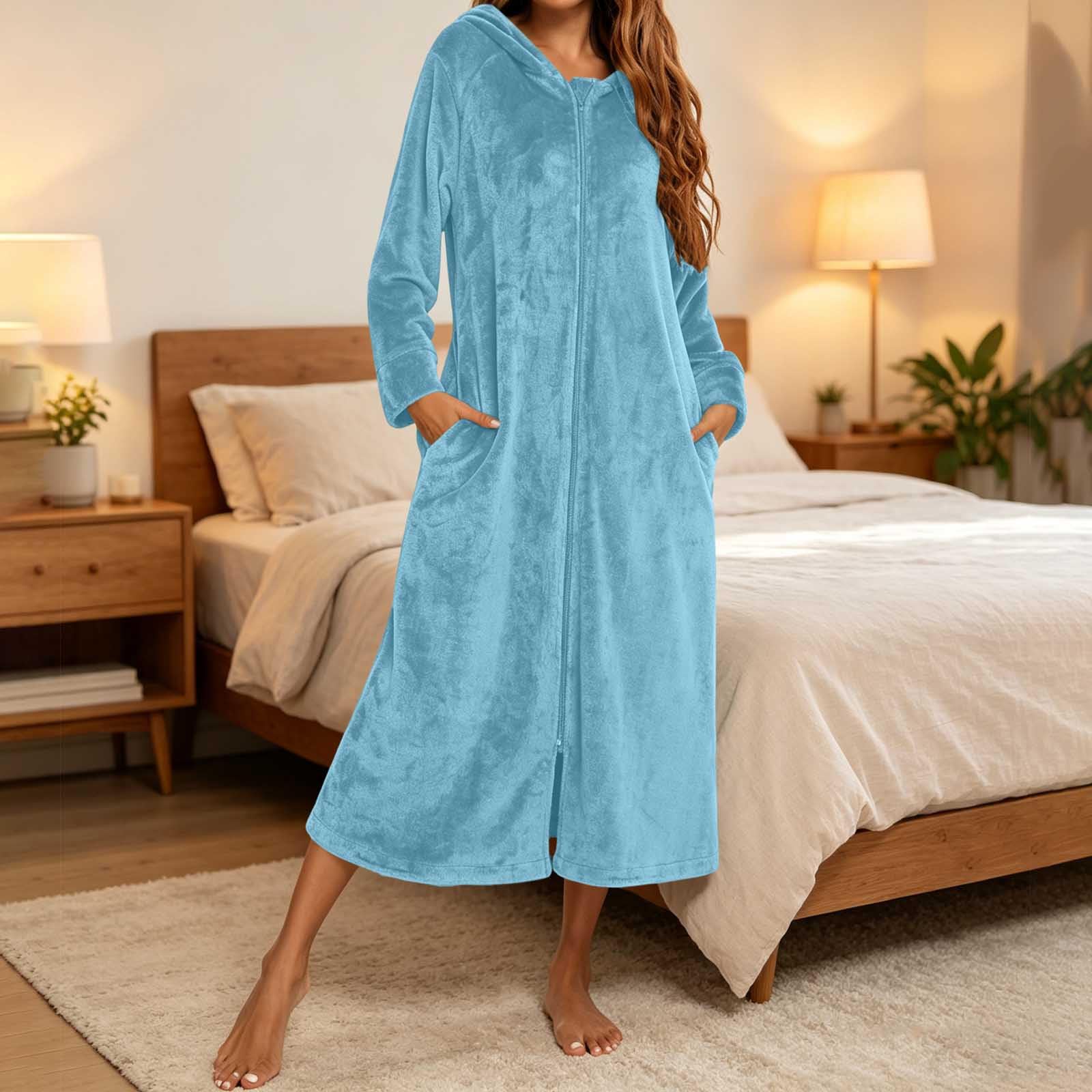 Damen Fleece Bademantel Morgenmantel Flauschig Badeponcho Frottee Hausanzug