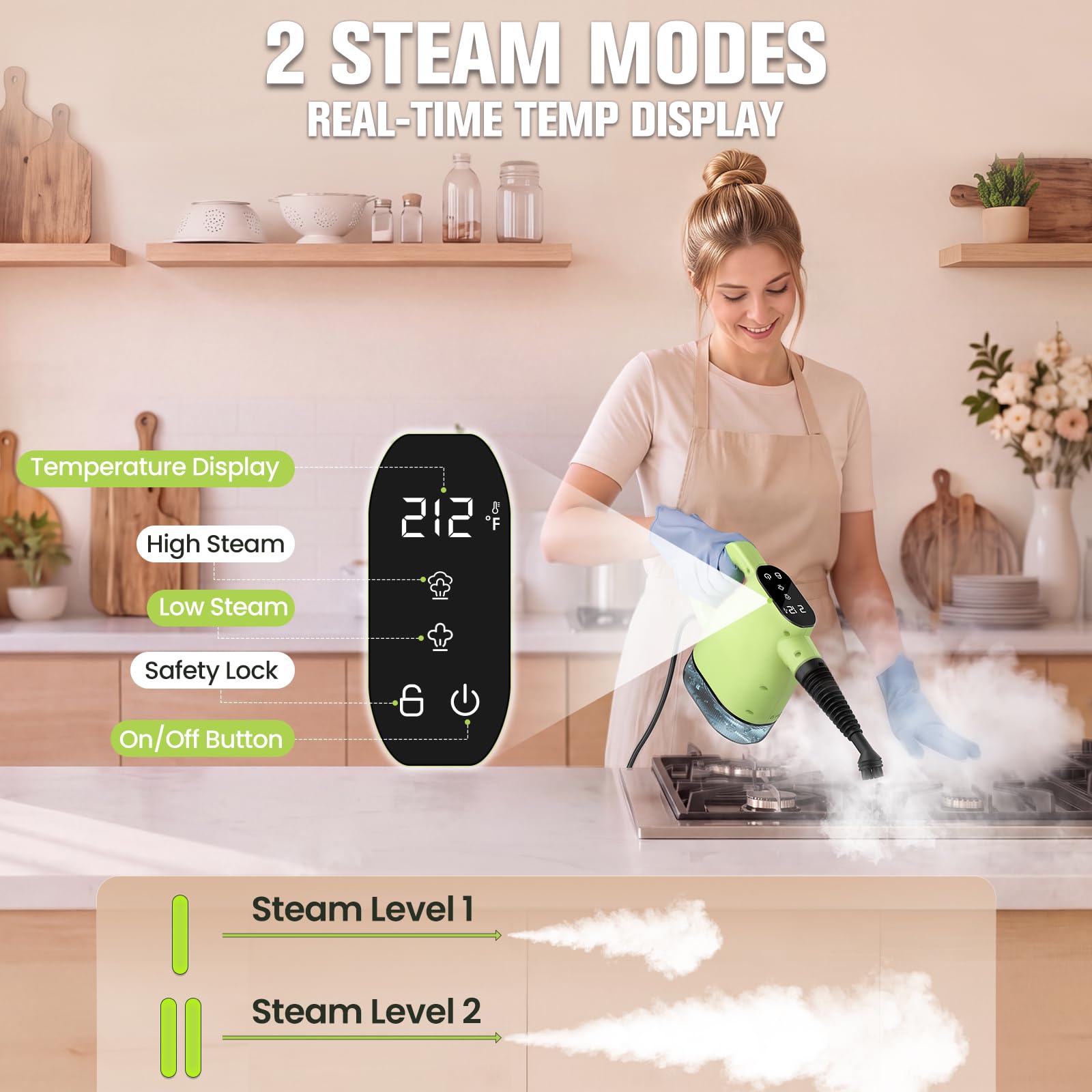 Handheld Steam Cleaner for Home, Multi-Purpose Steamer for Cleaning with 17PCS Accessories, Fast Heating Portable Steam Cleaner, Grout Car Grease Window Clothes Kitchen Bathroom, Green - Image 3