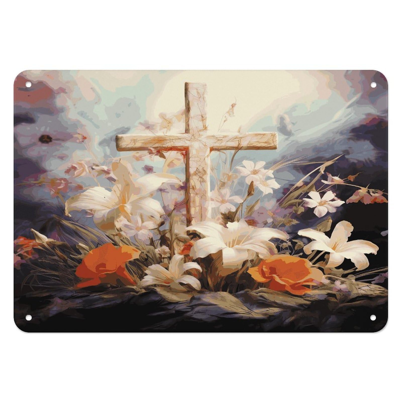 Fodpand Style Easter Cross Art Retro Vintage Metal Tin Sign,Wall Art Decor Garden Plaque Poster For Bedrooms Yard Bars Pubs Patios Porches 7.9X5.5 Inch