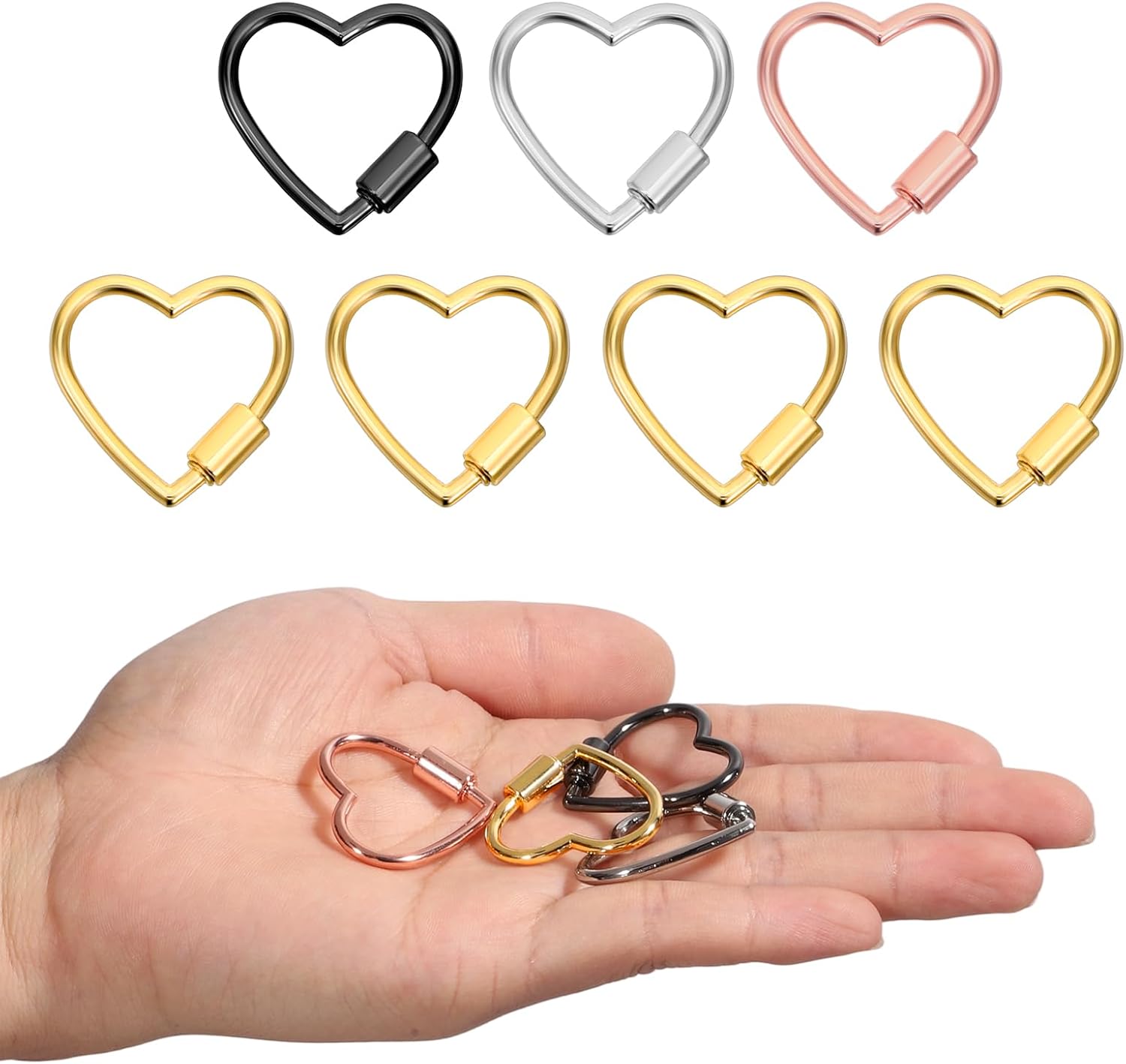 8 Pcs Screw Carabiner Small 30x29mm Heart Shaped Carabiner Clip Multi Function Small Cute Locking Keychain Clip for Keys Hiking Camping Travel Jewelry Making Accessories(4 Colors)
