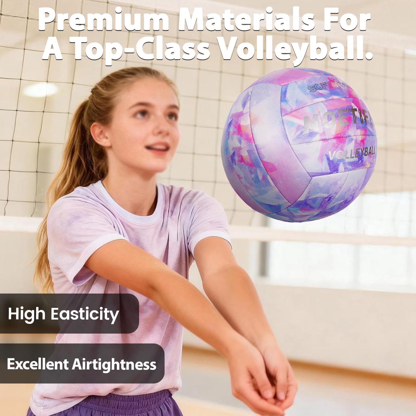 Balón de voleibol de piel sintética suave, tamaño oficial 5, grueso, duradero, para interiores y exteriores, impermeable, para playa, piscina, entrenamiento de gimnasio y juegos, diseño