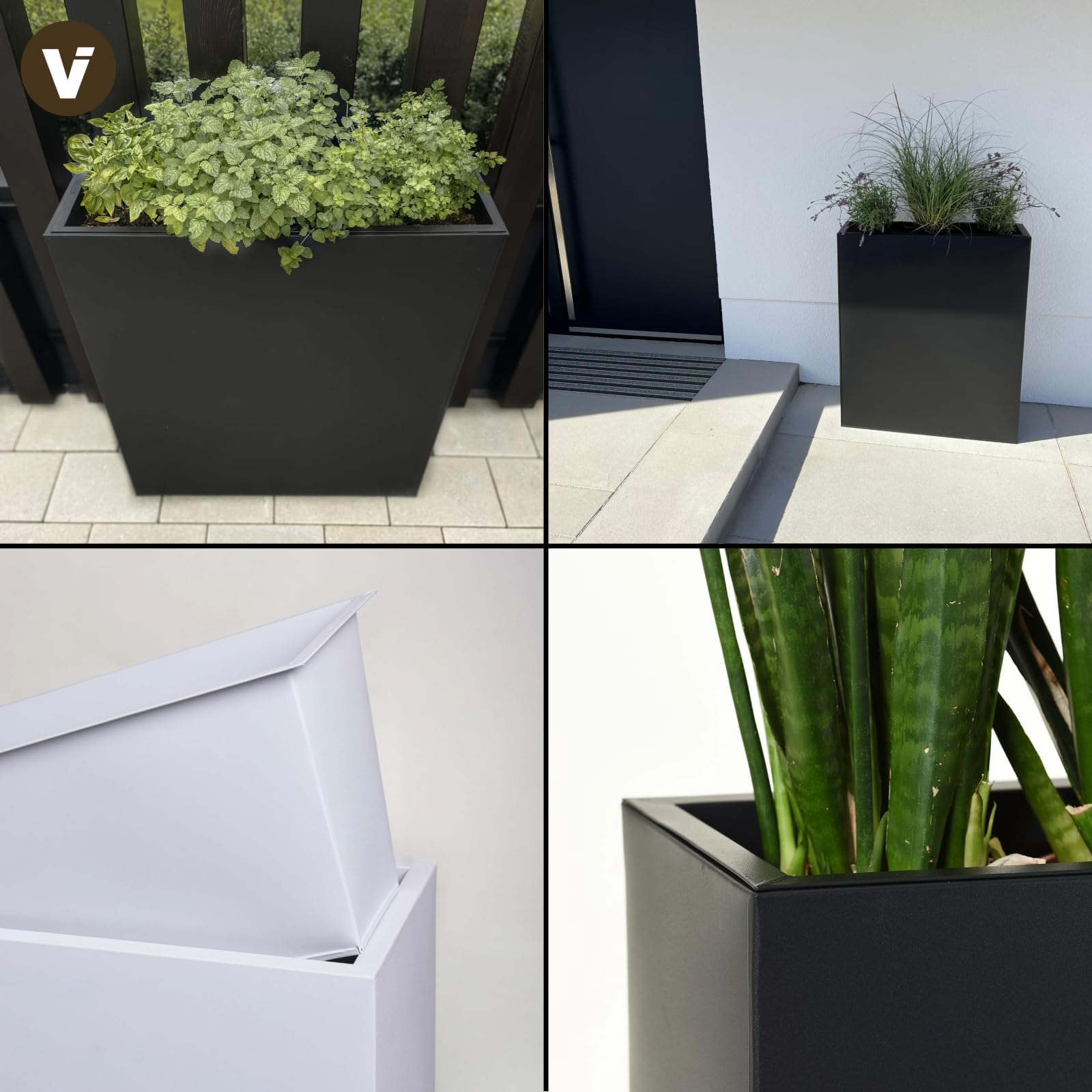 VIVANNO Pflanzkübel Raumteiler Sichtschutz Premium Stahlblech 75x90x25 cm ELEMENTO Schwarz