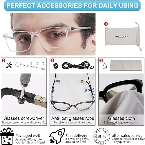 Miniatura 6 de MARE AZZURO Anteojos de lectura con bloqueo de luz azul para hombre, ligeros, para computadora 0 100 125 150 175 200 225 250 275 300 350 400