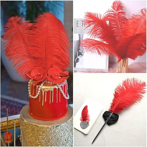 Miniatura 4 de Piokio 40 plumas de avestruz rojo natural de 10-12 pulgadas a granel para centros de mesa de fiesta de boda, decoraciones de Gatsby
