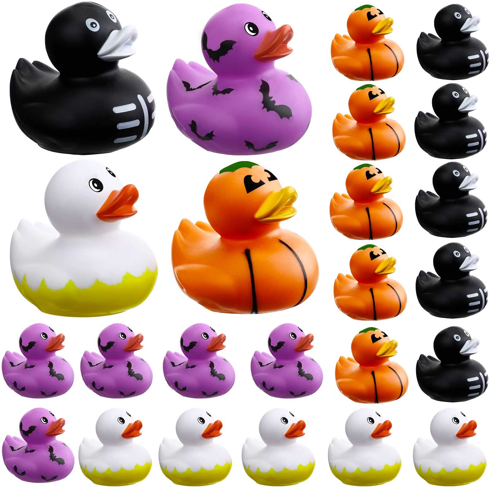2 Inch Rubber Duckies Assorted Mini Rubber Ducks in Bulk Rubber Ducky Party Supplies for Boys Girls Trick or Treat Goodie Bag Fillers, Halloween Themed Bathtub Toys (24 Pack)