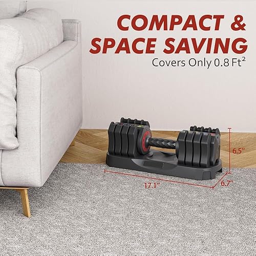 Miniatura 3 de Adjustable Dumbbell Set 22.5LB Total - Quick-Change Weight Plates with Ergonomic Handles and Storage Tray for Home Fitness Workouts