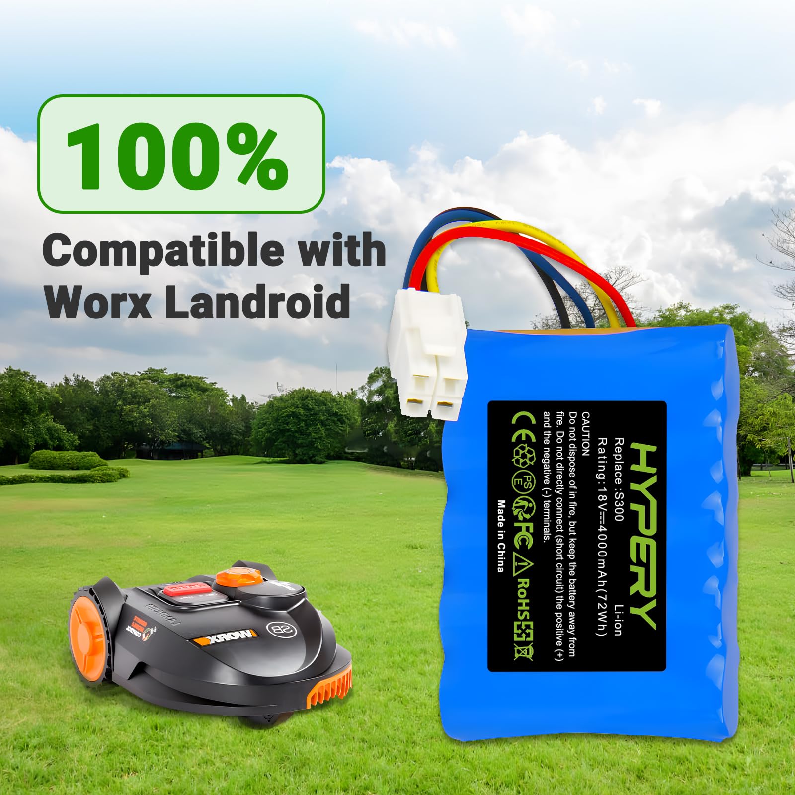 Batteria di ricambio agli ioni di litio da 18V 4000mAh per Worx Landroid WA3230, WA3231, S300, S390m2, S300i, S450i, S500i, S700i, WR100SI/101SI/102SI/103SI/04SI per tosaerba robotizzato