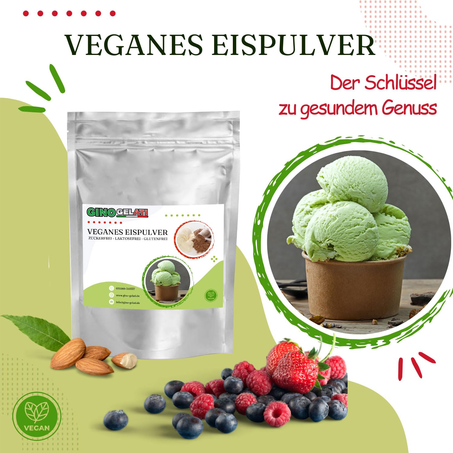 Gino Gelati Joghurt Mascarpone Veganes Eis Pulver 10 Kg Zucker-, laktosefrei, schnelle und einfache Zubereitung, mit natürlichem Aroma, Eispulver für Veganer geeignet, GMO-Frei