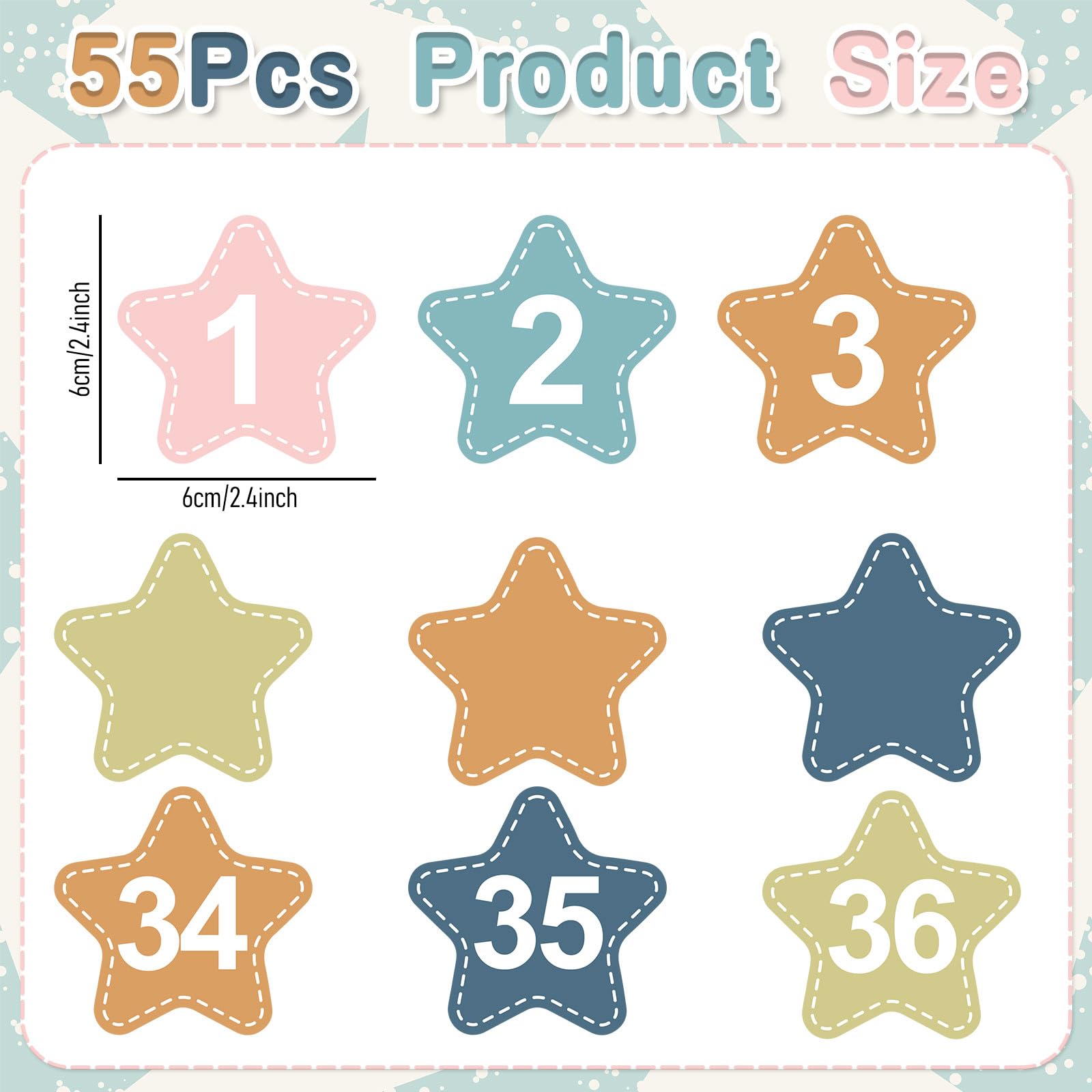 FYSUIMU 55Pcs Numbers Magnetic Accents Boho Star Numbers 1-36 with 19 Blank Magnet Labels Writable for Calender Whiteboard Classroom Home Teaching Math Arithmetic