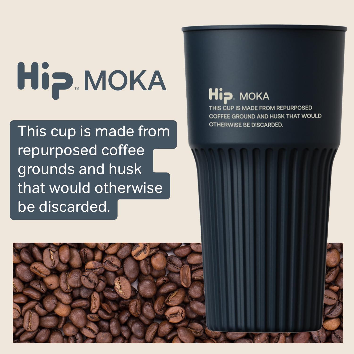 Hip Moka Travel Cup, Reusable Travel Coffee Mug with Lid, Travel Mouthpiece for Easy Sipping, Made from Coffee Husks - Image 2