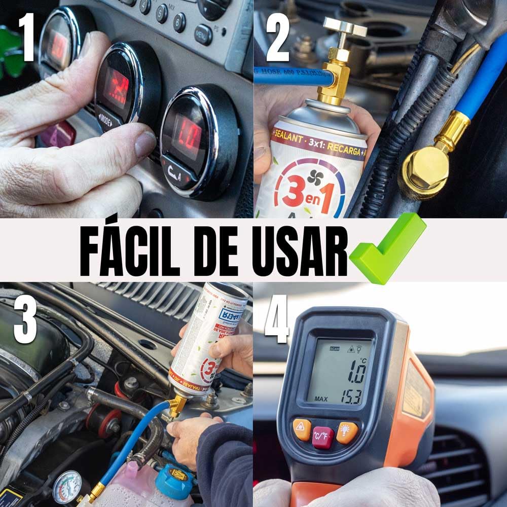 AC REPAIR 3 in 1 Ricarica Aria Condizionata Auto con Olio e Sigillante Tappa Perdite Manometro LP, Carica Clima 220g Sostituto Gas Refrigerante R134a e R12 Facile da Usare, Ricambio Auto 1992-2017