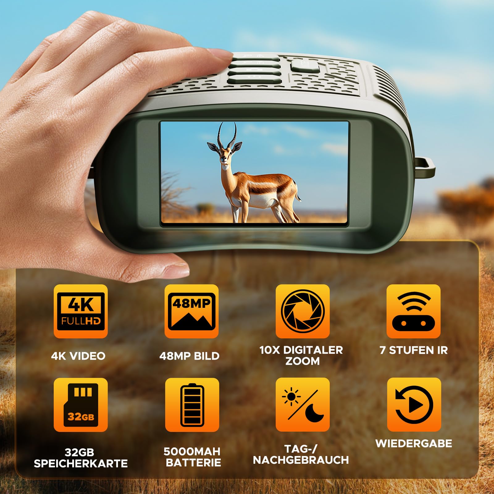 4K 48MP Nachtsichtgerät mit 10-Fach Zoom und 5000mAh Akku für Beobachtungen bis 400m – Ideal für Jagd, Outdoor-Aktivitäten, Camping und Sicherheitszwecke