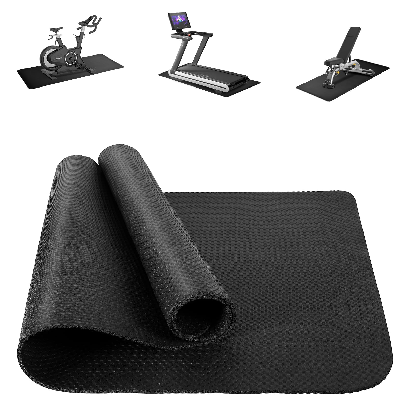DiULi Treadmill Mat, 4mm Gym Equipment Floor Protector with Carry Bag, Noise Reduction & Non-Slip Mat for Treadmill, Exercise Bike,60x120cm,Black