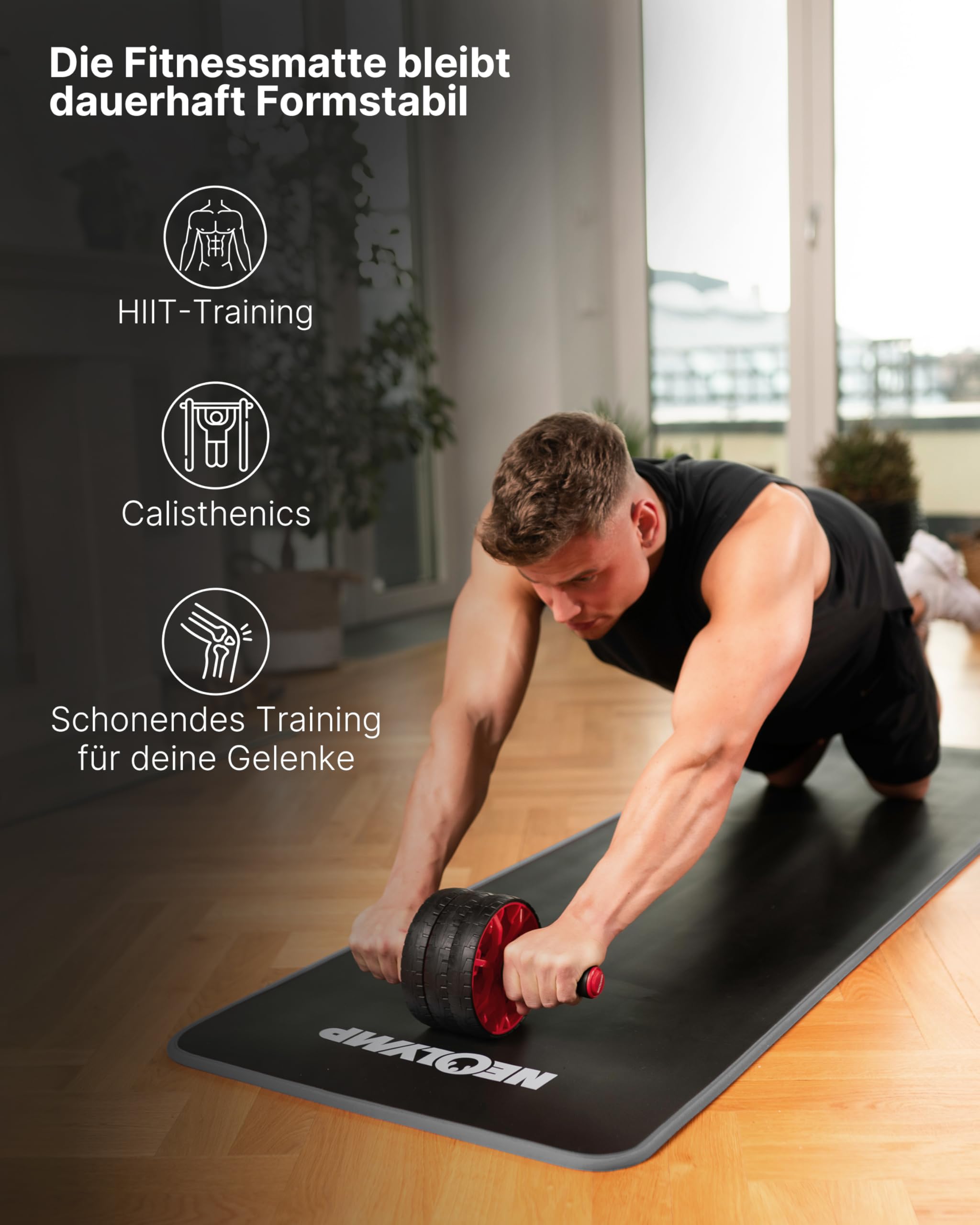 NEOLYMP extra dicke Fitnessmatte rutschfest inkl. Tragegurt & E-Book – Yogamatte, Gymnastikmatte, Sportmatte & Pilates Matte – Trainingsmatte für Zuhause, Studio & Outdoor (Grau 80 cm)