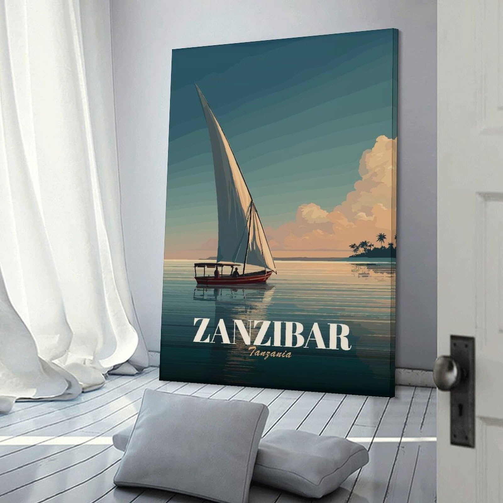 Junmoney Frame-Style-10-1 Wall Picture Print Zanzibar Dhow Sailboat At Sunset, 20X30inch(50X75cm), For Living Room, Bedroom, Office Or Hallway, A Flexible Wall Accent For Shared Spaces