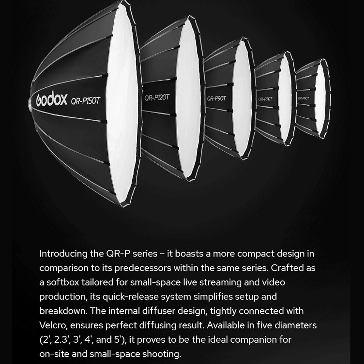 GODOX QR-P60T Softbox 60 cm, Profondità Parabolica Softbox a Sgancio Rapido Griglia Profondità 29,8 cm, GODOX Softbox 60 cm per GODOX MS300-V SK400II QT400III QT600III SL60II e Studio Video Light