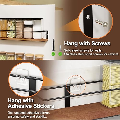 Miniatura 4 de Especiero  Autoadhesivo o perforado, estante de especias colgante de estilo rústico, organización de especias para puerta de gabinete o montaje en