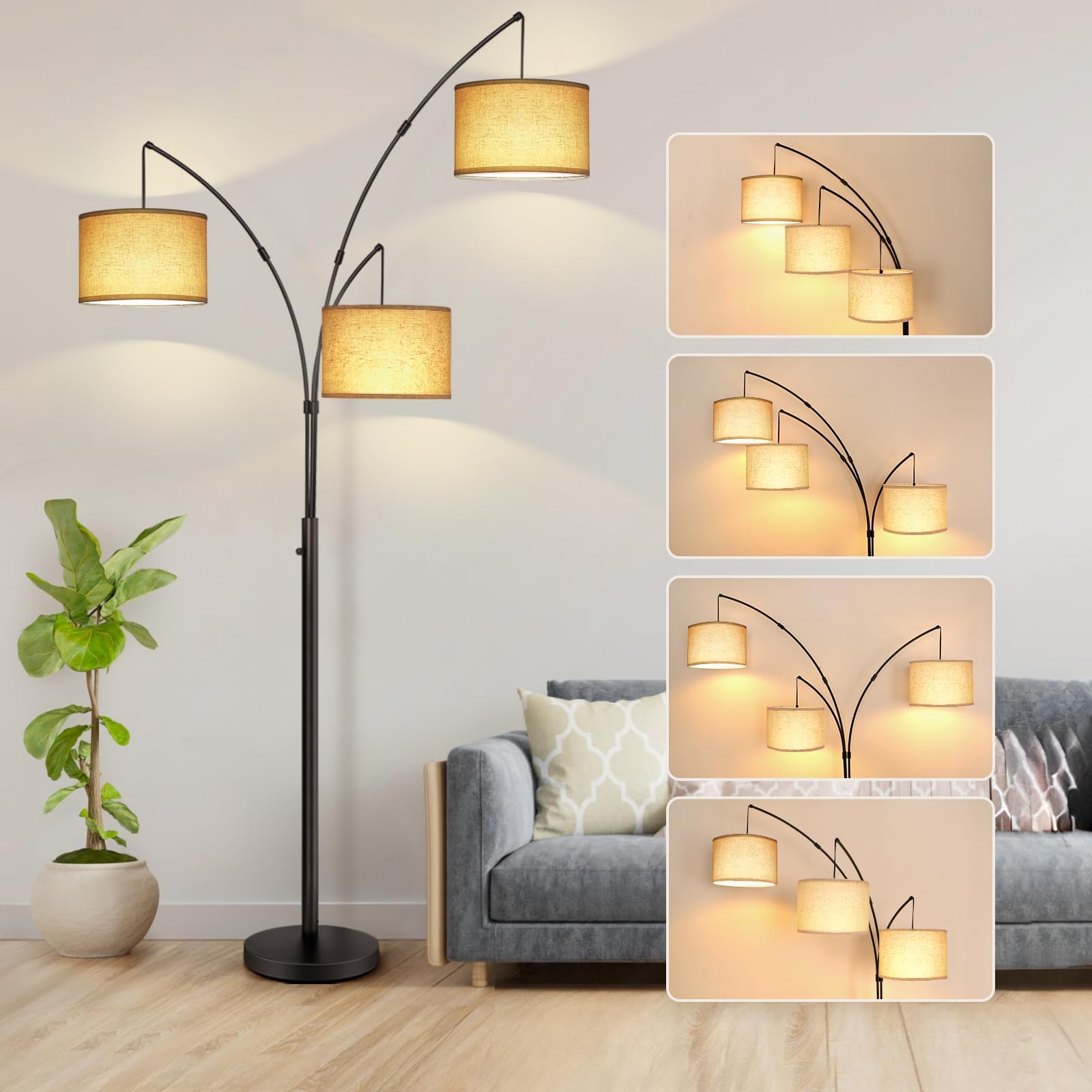 OUTON Arched Floor Lamp with Beige Lampshade