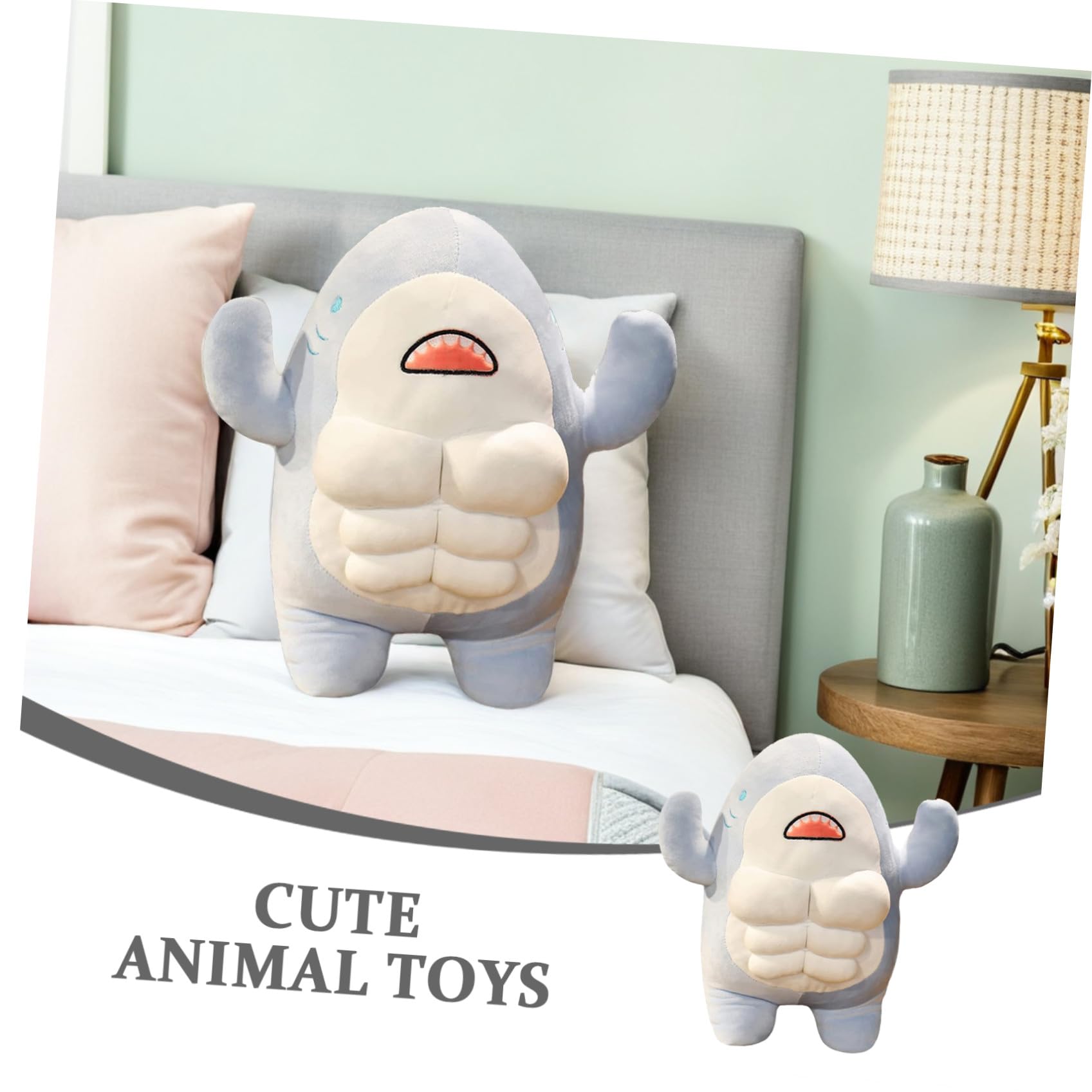 Peluche Squalo Muscolare Blu, Morbido in Panno e Cotone Pp, Decorazione da Tavolo e Divano, per Amanti della Vita Marina, 40cm