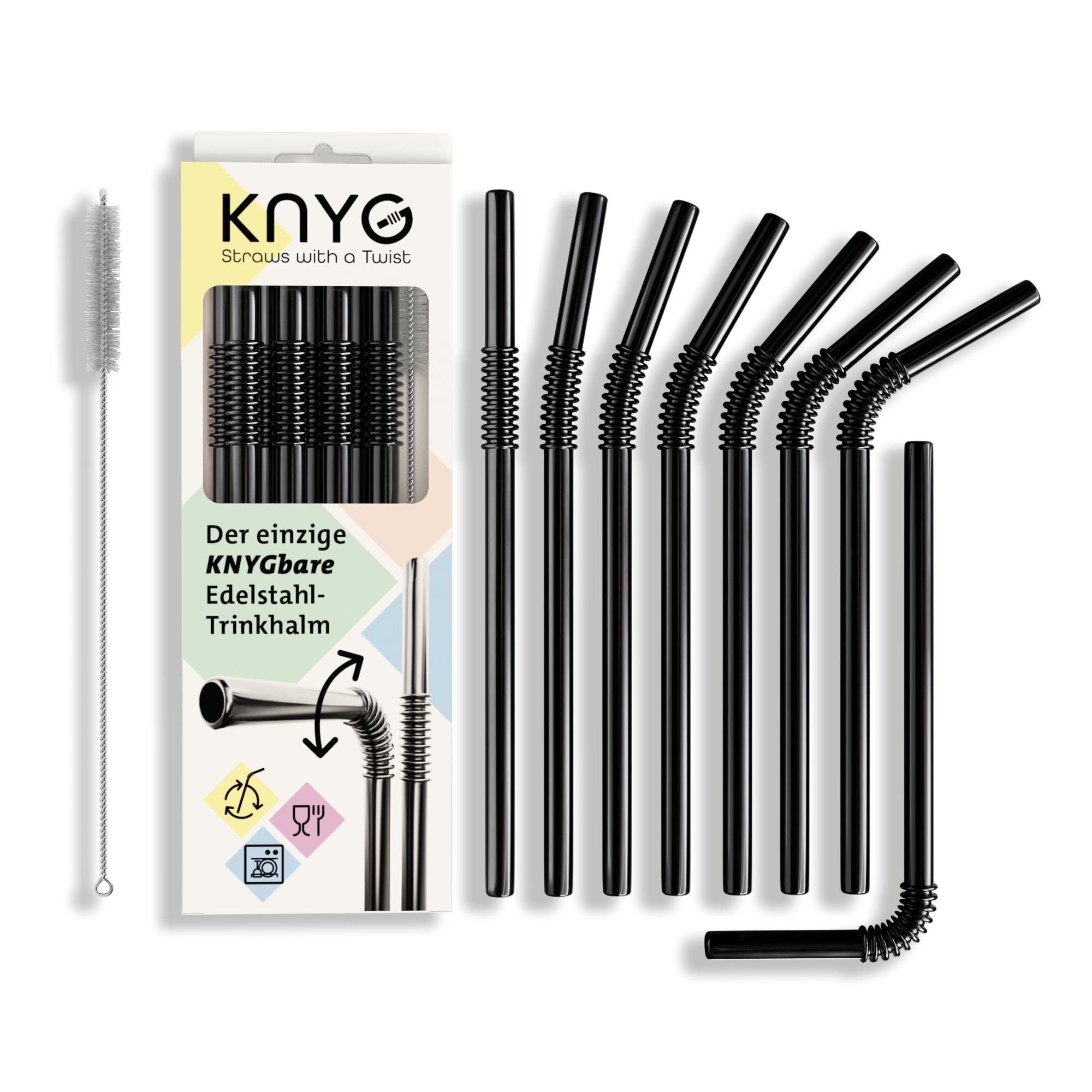 Lot de 8 pailles noires de 22 cm avec leur goupillon de nettoyage pratique