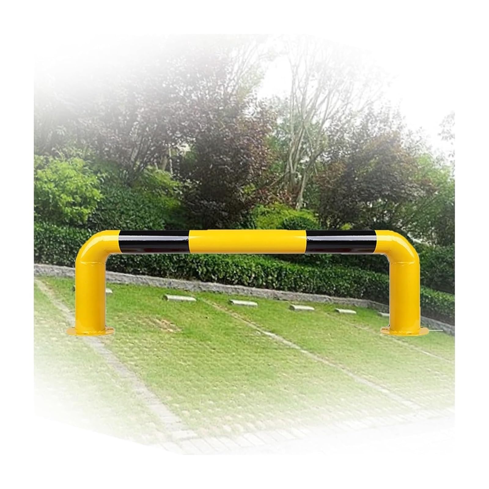 CWCQGH U Shape Security Bollards Garage - Steel Car Blocker With Reflective Warning Strips (150x30cm)
