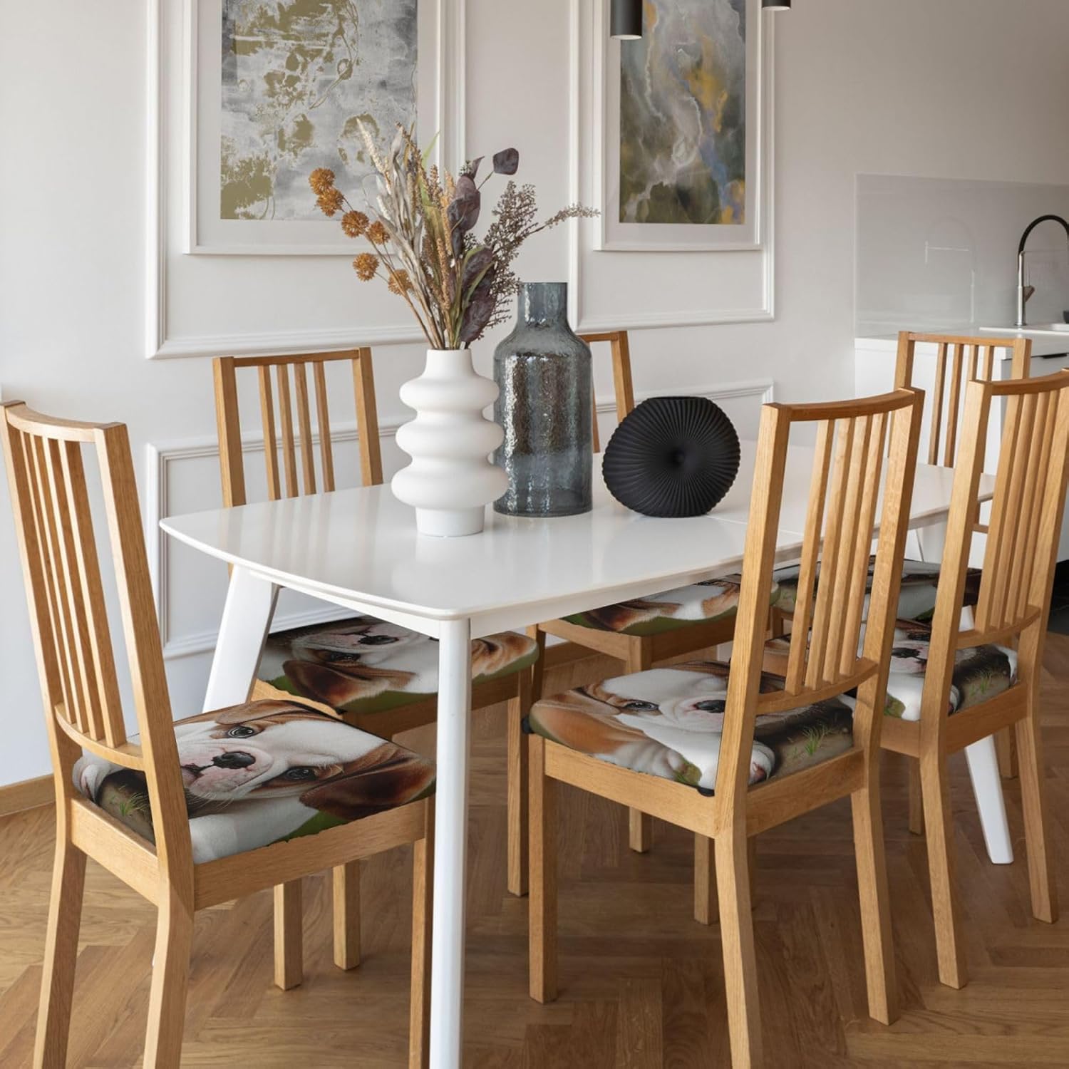 Cute Bulldog Puppy Print Square Cushion Covers 6 Pcs Set Elastic Non-Slip Seat Cushion Slipcovers Pet Furniture Protectors for Chair, Sofa