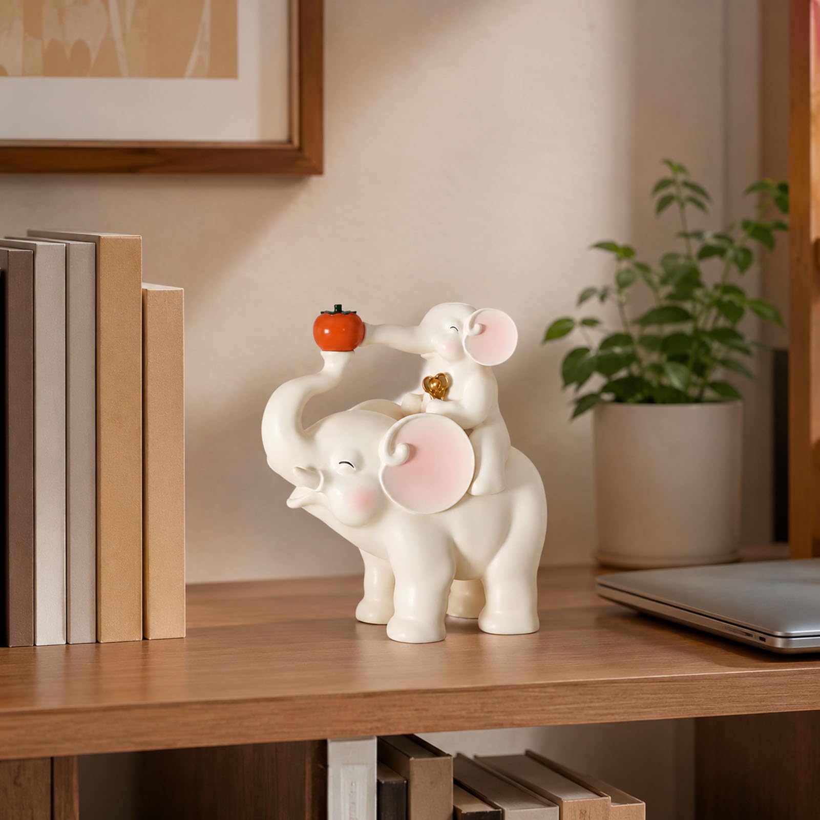 Elefantenfigur Mutter und Kind aus Kunstharz Beige Wohnzimmerdeko | Liebevolle Tierstatue Elefantenpaar Skulptur mit Geschenkbox Regal Sideboard Büro Schlafzimmer Einzug Geburtstag Sammler Haus