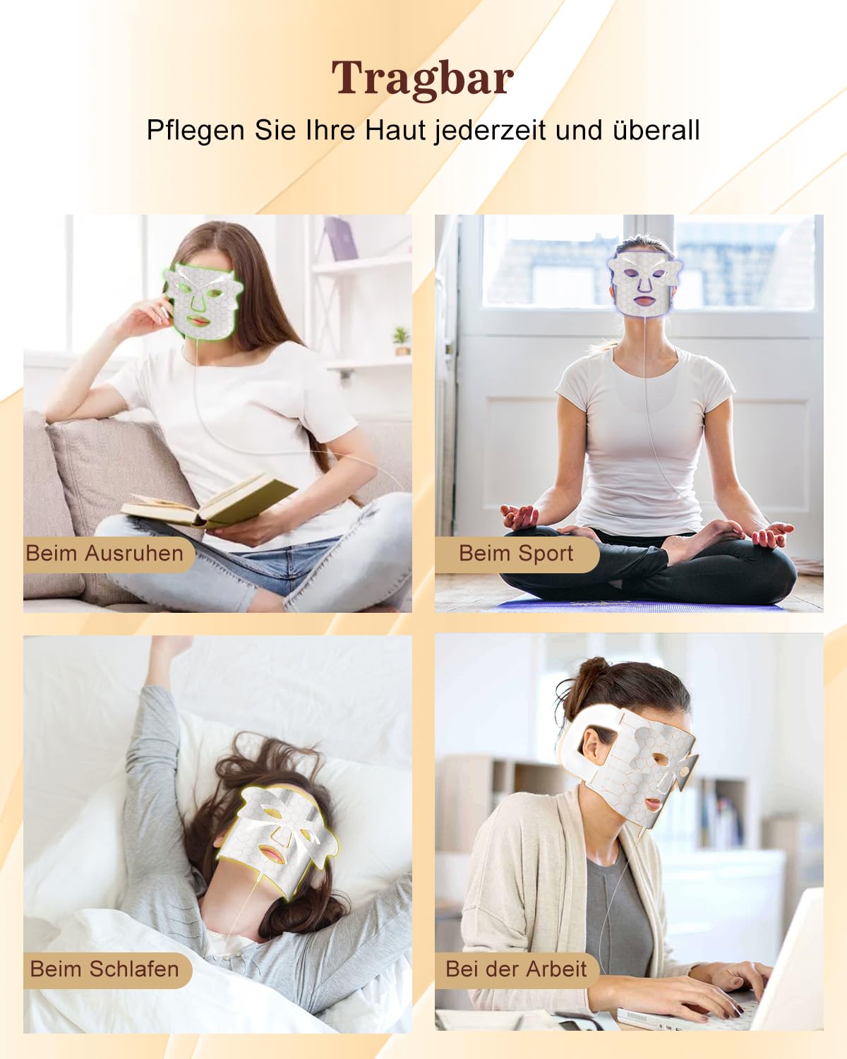 CozyZen Rotlicht Lichttherapie für das Gesicht, 7+1 Farbmodi Nahinfrarot 850nm LED-Gesichtsmaske - Tragbares und aufladbares Lichttherapiegerät, Rotlichttherapie zu Hause (Weiß)