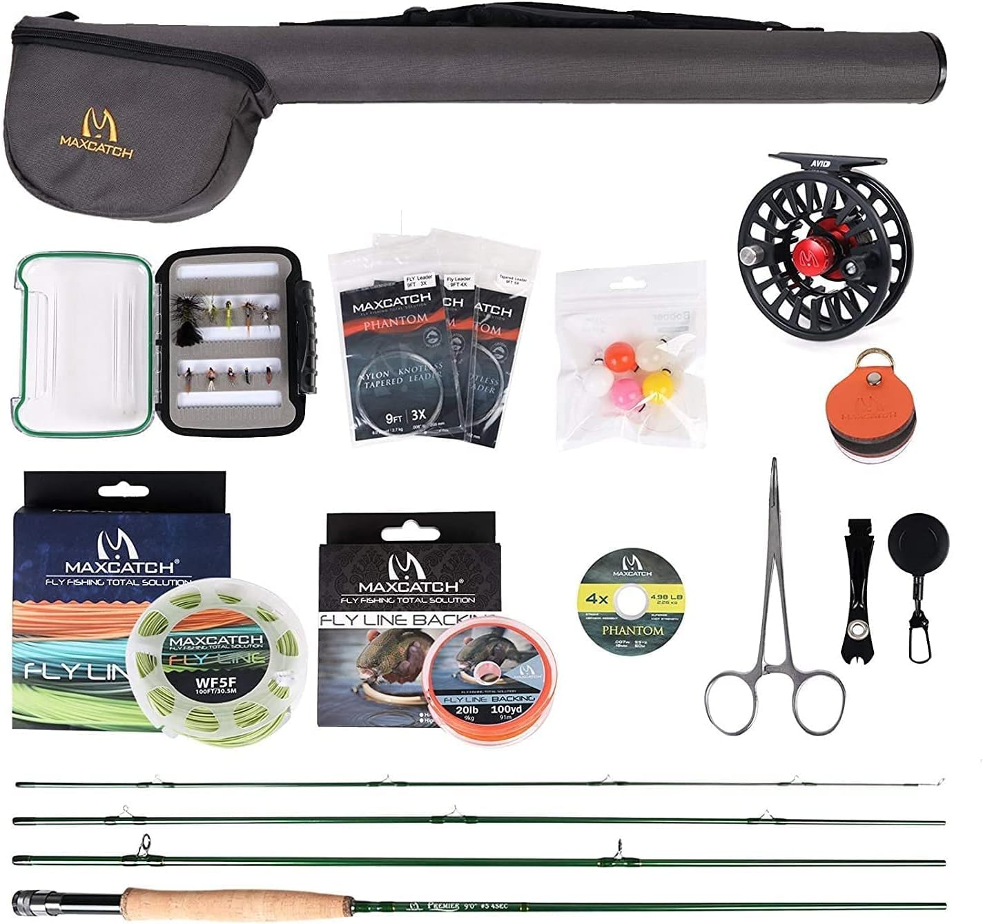 Maximumcatch Premier Fly Rod and Avid Reel Combo Complete 9 Inch Fly Fishing Outfit with Fishing Tackle (6wt -9' Half Handle Rod 5/6 Fly Reel)