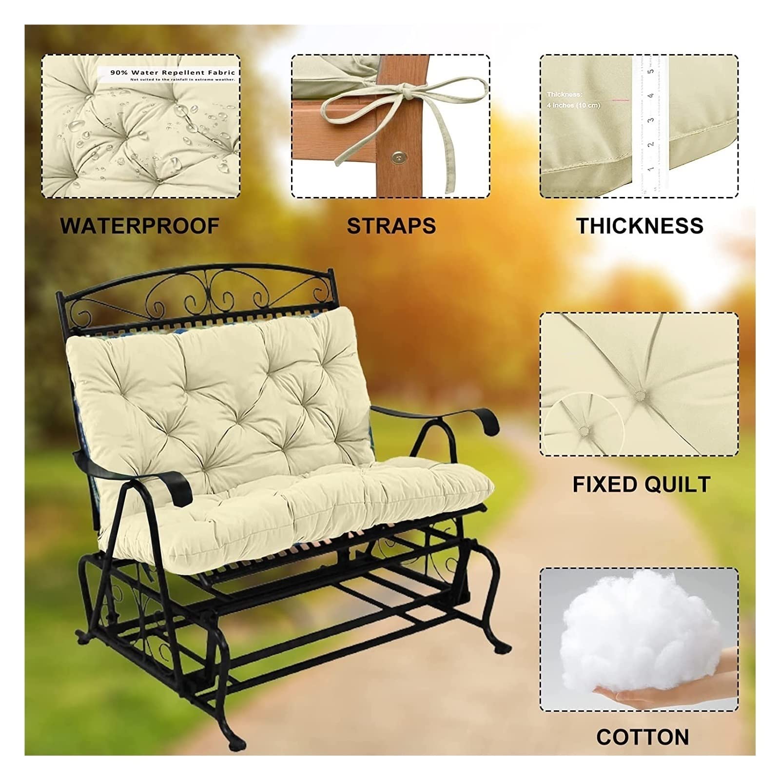 Cuscino in pelliccia da giardino per esterni, impermeabile, di ricambio, per dondolo e panca da patio, comfort di alta qualità, cuscini per panca da giardino e accessori per dondolo