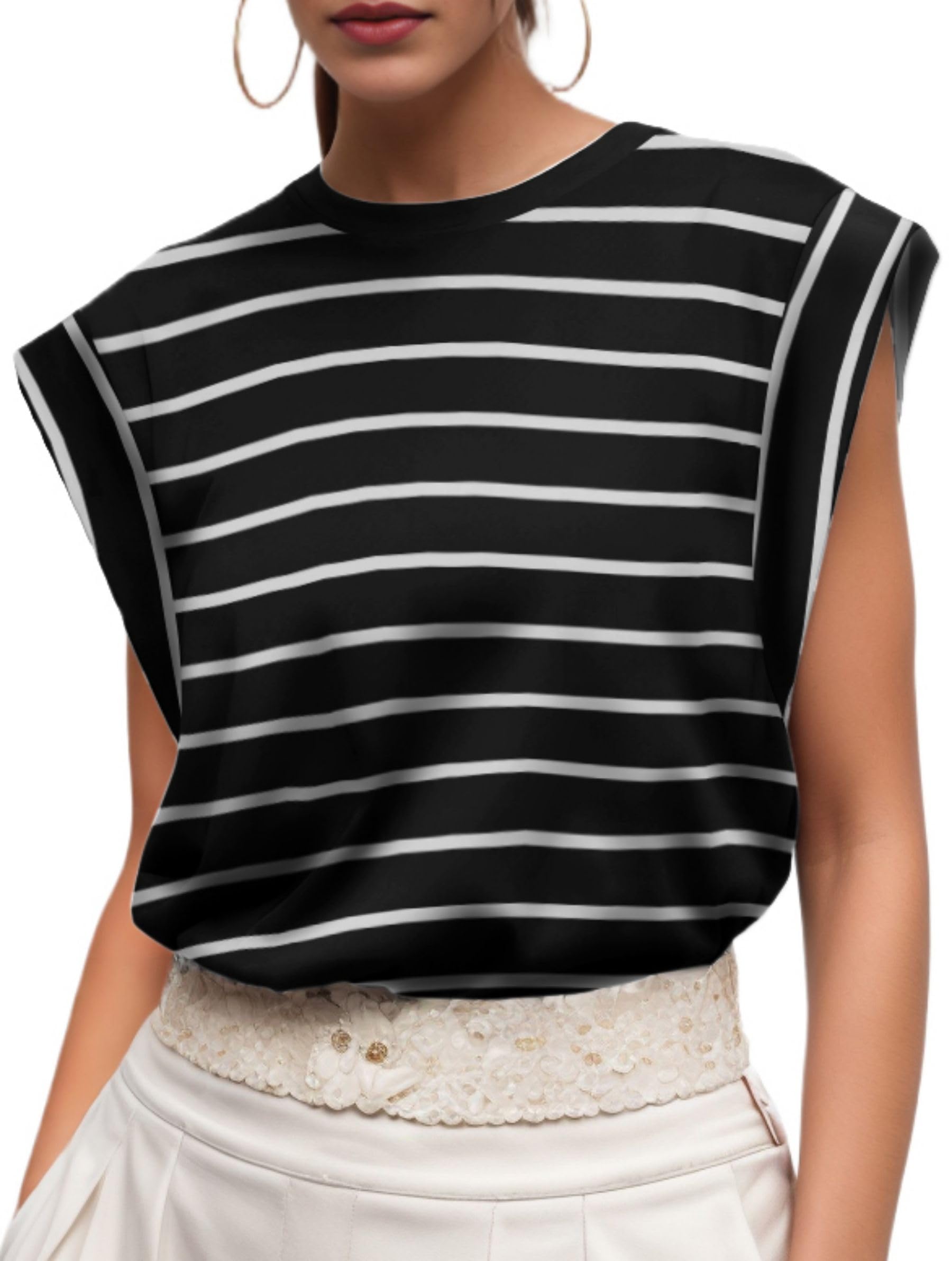 GRECERELLE Womens Cotton T Shirts Cap Sleeves Loose Fit Basic Ladies Tops for Casual Comfort Soft Crew Neck Summer Tees — view 17