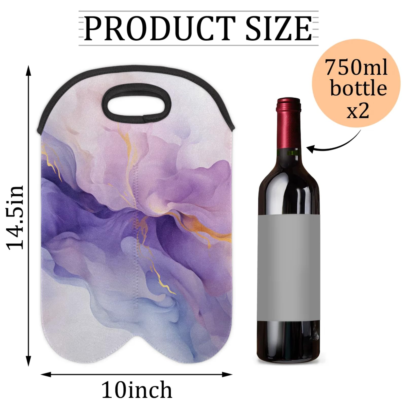 GzLeyigou 2 Bottles Gradient Color Wine Bag Sleeve Totes Abstract Neoprene Protective Wine Carrier Bag for Wine,Water, Champagne, Beer, Baby Bottles,Gift 14.5 x 10 Inches
