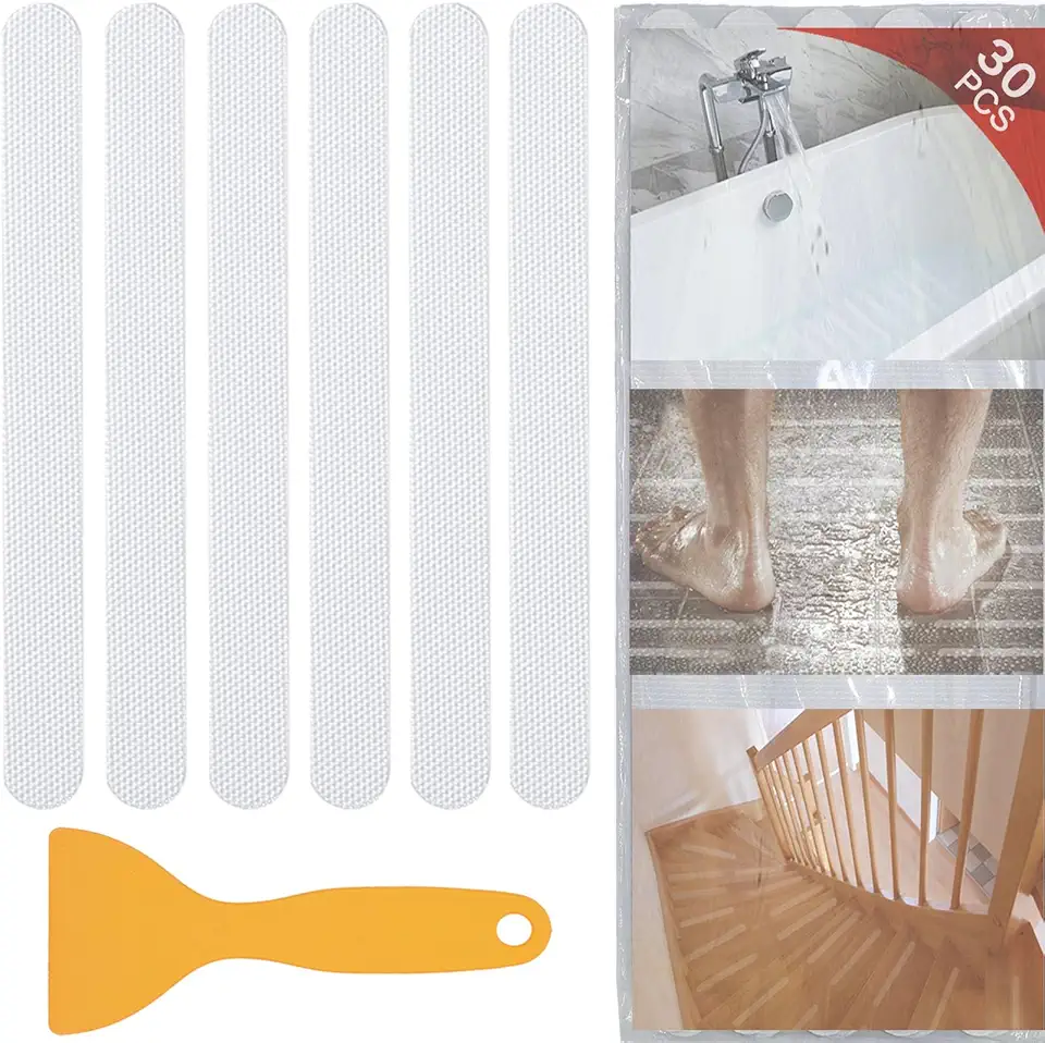 30 adesivos antiderrapantes para banheira, tiras adesivas antiderrapantes de segurança para banheiro, banheira, escadas, piscinas, barcos, apliques de banheira para adultos e crianças com raspador