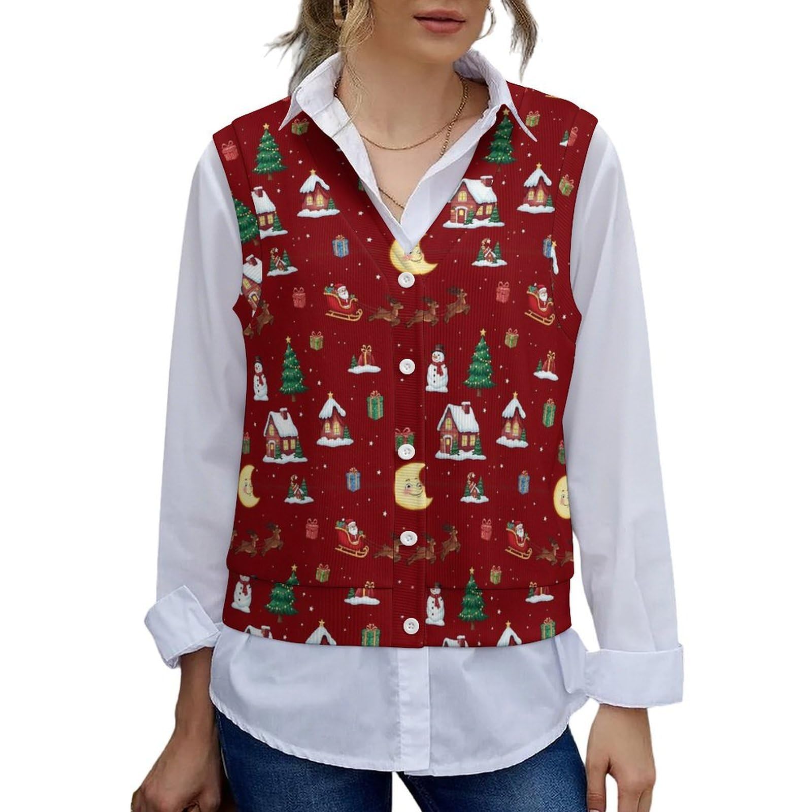 SWEET TANG Womens Cute Fall Sweaters Vest Tops Knit Sleeveless Button Down V Neck Casual Clothes Trendy Outfits