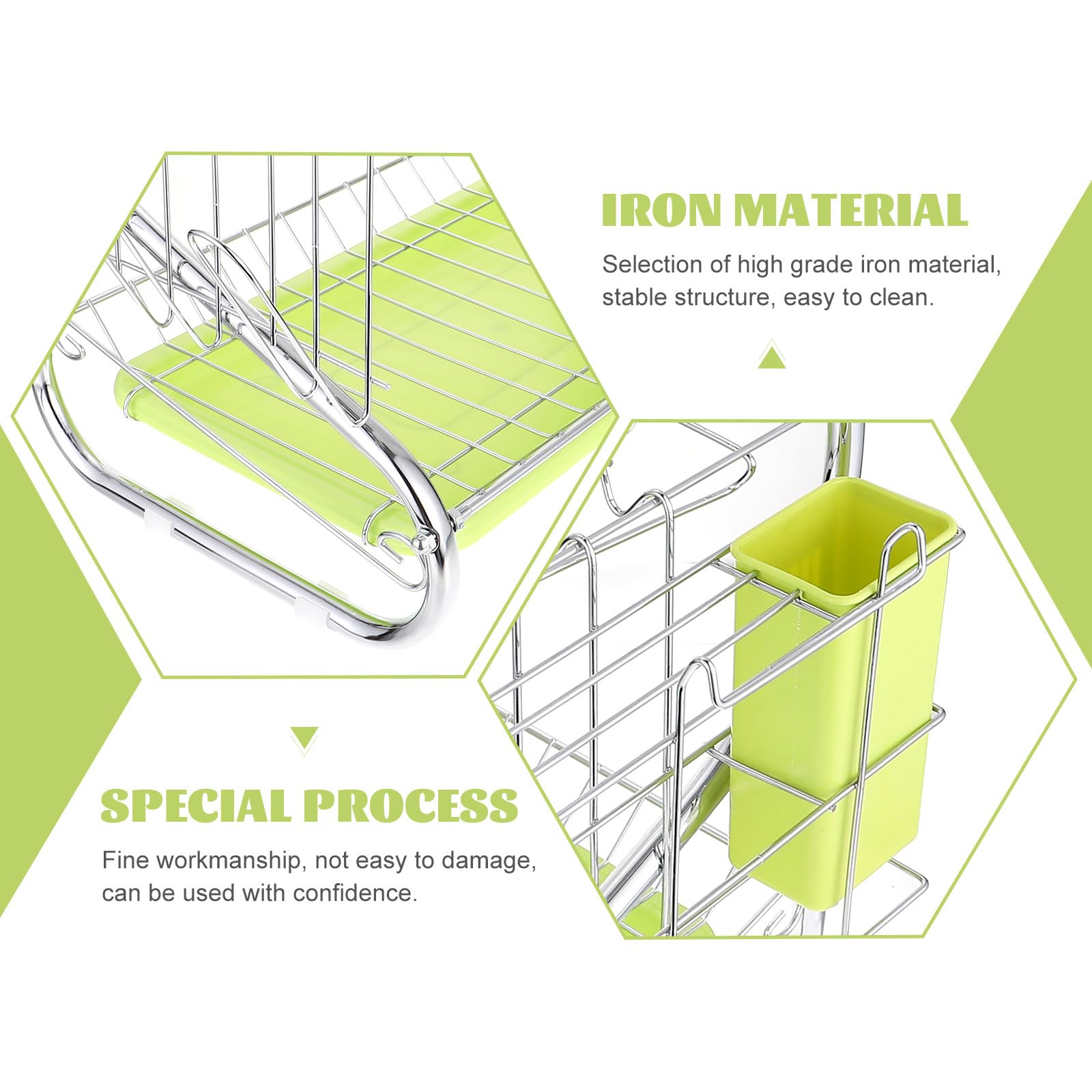 SUPVOX Égouttoir à Vaisselle Double Couche en Métal Vert Porte-ustensiles Intégré et Système de Drainage Pratique Cuisine, Hôtels et Restaurants