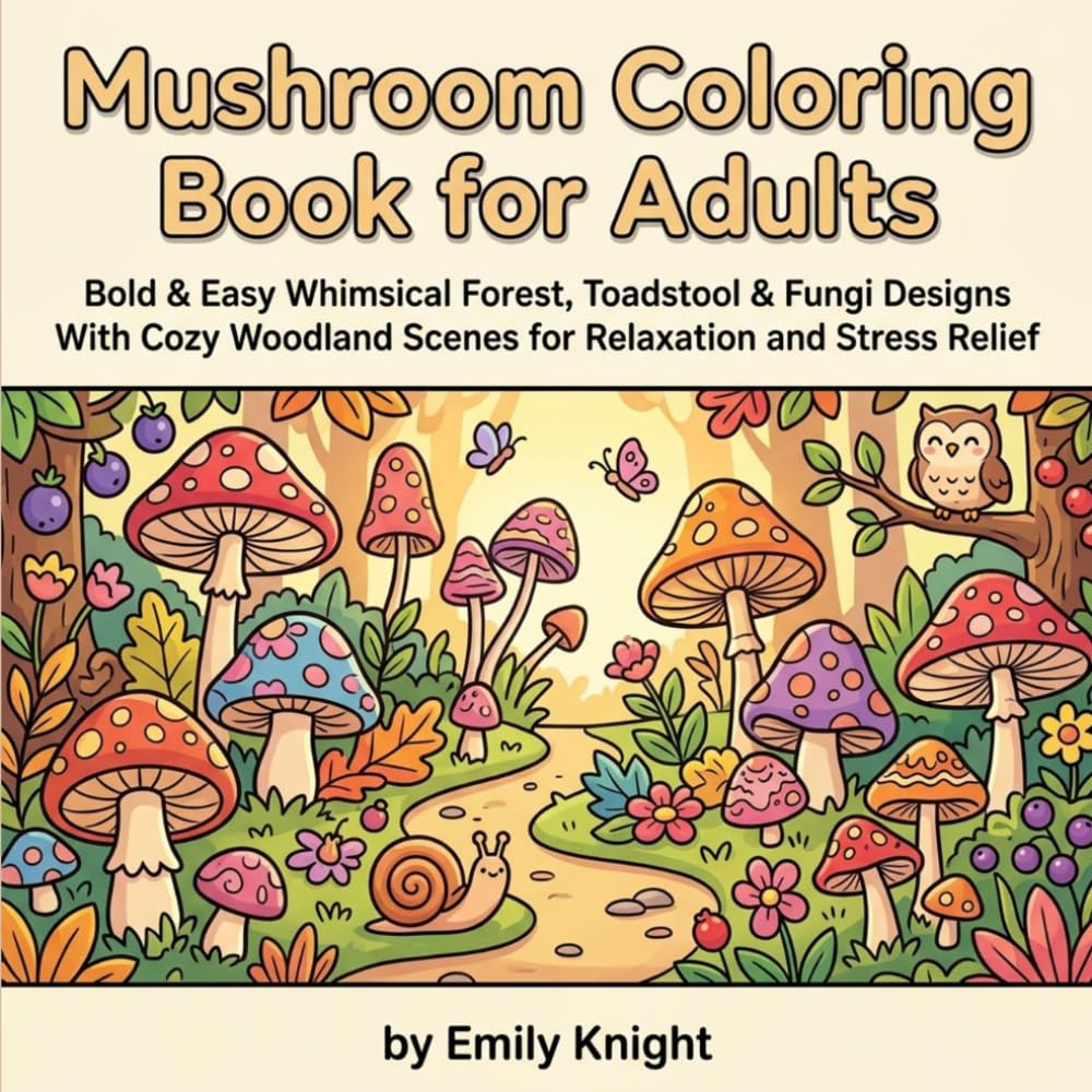 Mushroom Coloring Book For Adults: Bold & Easy Whimsical Forest, Toadstool & Fungi Designs With Cozy Woodland Scenes for Relaxation and Stress Relief