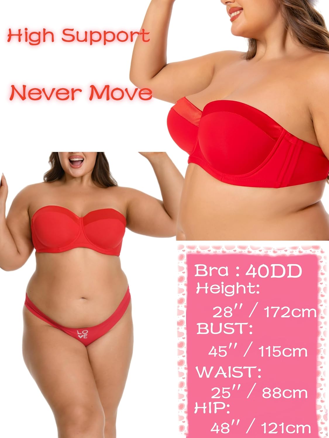 Women's Push up Strapless Bra Strapless Bra for Large Breasts with Clear Straps, Never Move On Party Cup B/C/D/DD/DDD/G - Image 7