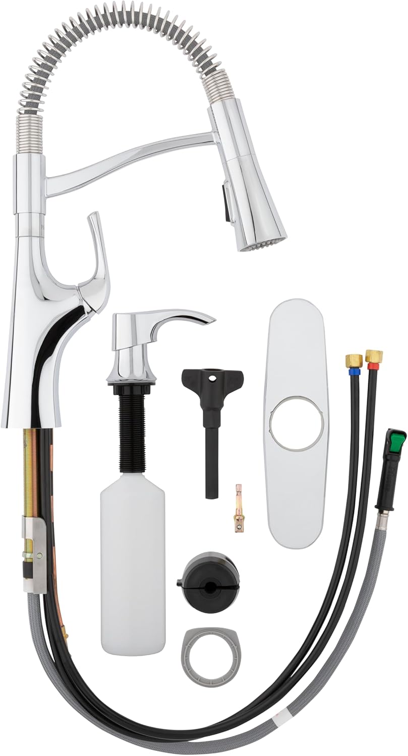 Pfister Ladera Commercial Culinary Kitchen Faucet with Pull Down Sprayer and Soap Dispenser, Single Handle, NSF Certified, Polished Chrome Finish, F5297LRCC