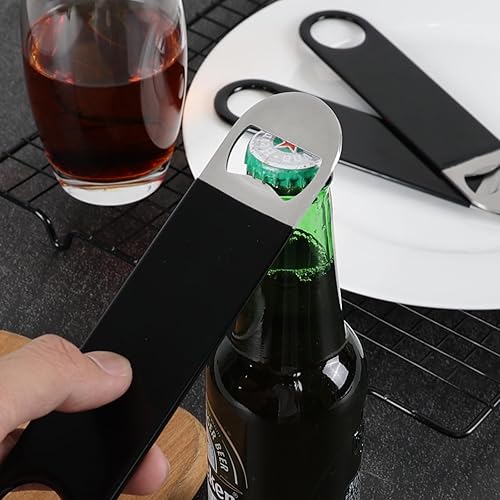 Miniatura 4 de Saedy Abrebotellas de cerveza de acero inoxidable de 3 piezas, abrebotellas plano recubierto de goma, negro